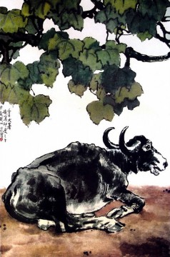 Xu Beihong Ju Peon Painting - Xu Beihong a cattle old China ink